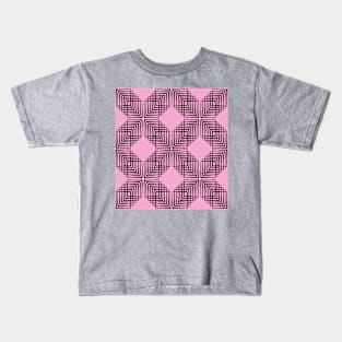 Pink & Black Box Pattern Kids T-Shirt